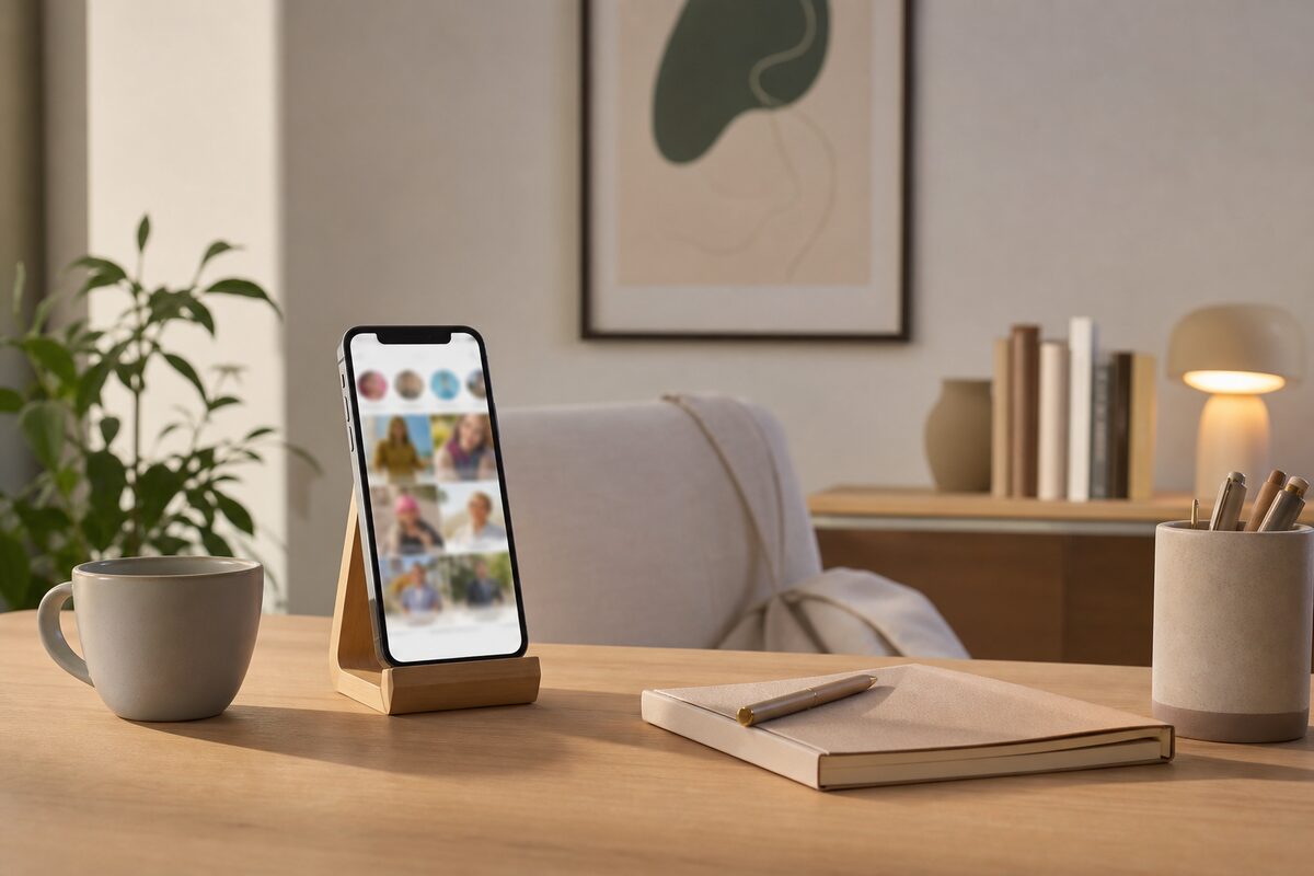 Instagram для психолога — смартфон с лентой и рабочий стол специалиста